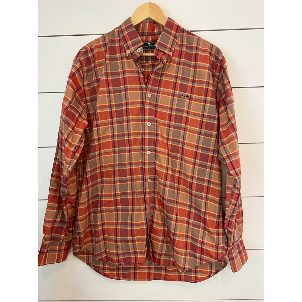 Southern Point Co Mens Hadley Shirt Orange Plaid Button Down Cotton Small